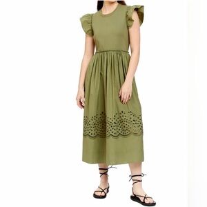 Tanya Taylor Green Smocked Tiered Sundress Medium